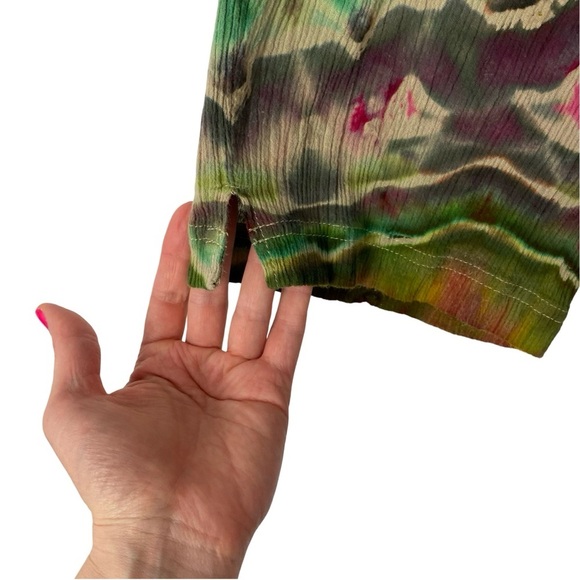 Handmade Tie Dye Pants Womens Small Geode Culottes Capri Crops Gold Purple Green - Picture 6 of 12